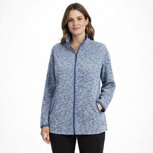 Stan Herman Slate Blue Space Dye Full Zip Fleece Jacket Womens XL Cozy Comfort